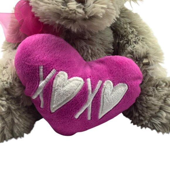 Gray Teddy Bear Plush Pink Heart "XOXO"  Ribbon 12" Stuffed Animal Toy Gift Soft - Picture 2 of 8